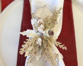 Gold and Silver Christmas Napkin Ring, Christmas Decor, Elevated Holiday table decor,  Holiday Wedding Reception Decor, Bridal Shower Decor