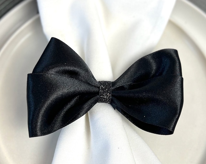 Featured listing image: Bowtie Napkin Ring, Awards Party Decor, Formal Wedding Decor, Formal Dinner Table Decoration, Black Tie Event Decor, New Year's Party Decor