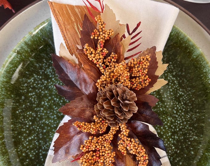 Featured listing image: Autumn Leaf Napkin Ring, Thanksgiving Table Decor, Rustic Fall Decor for Home, Housewarming Gift for Newlywed