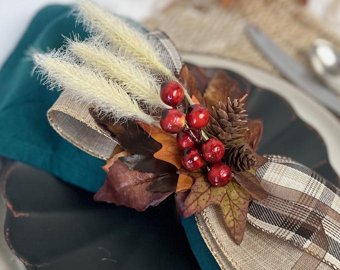 Featured listing image: Thanksgiving Napkin Ring, Fall Home Decor, Autumn table topper, cozy fall decor for Friendsgiving, Supper Club decorations