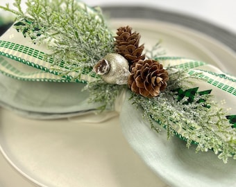 Christmas Napkin Ring with Evergreens, Christmas Decor, Holiday Party Table Decor