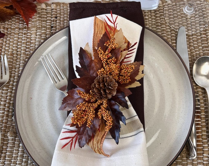 Fall Napkin Ring, Brown and Tan Autumn Leaves, Thanksgiving Dinner ...