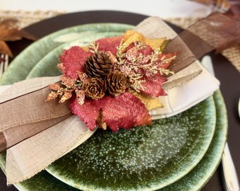 Fall Leaf Napkin Ring, Autumn Table Decor for Housewarming Gift, Thanksgiving Dinner Table Decor, Autumn Table Topper
