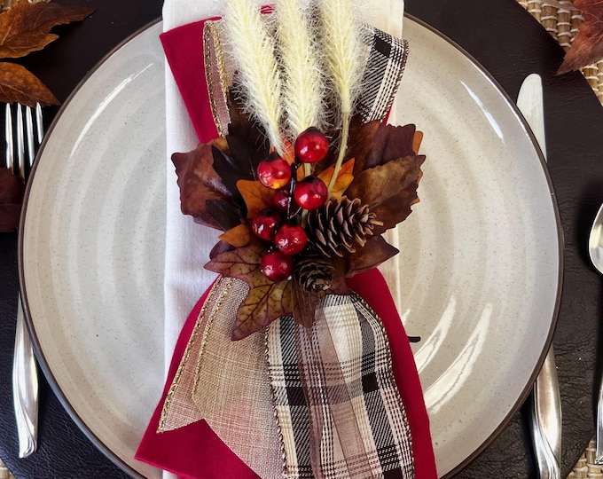 Featured listing image: Thanksgiving Napkin Ring, Fall Home Decor, Autumn table topper, cozy fall decor