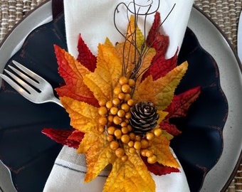 Autumn Napkin Ring, fall country decor, Thanksgiving decorations, fall tabletop decor for entertaining,  Autumn Leaves decor, handcrafted