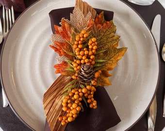 Fall Napkin Ring, Thanksgiving Table Decor,  Autumn leaves Decor, Rustic Fall Decor for Home, Wedding Decor, Housewarming Gift for Newlywed