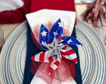 American Flag Napkin Ring made in the USA, 4th of July Table Decor, Pinwheel Decor, PCS Gift for military retirement gifts for wife