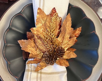 Bronze Leaf Napkin Ring, Fall Table Decor for Wedding,  Holiday Dinner Table Decor, Thanksgiving Wedding Decor, Shower Decor, Housewarming