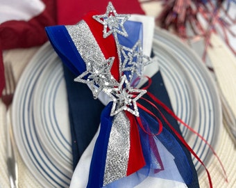 Star Napkin Ring, American Flag Decor, 4th of July Party, Independence Day Decor, PCS gift military retirement gift for wife, Military Party