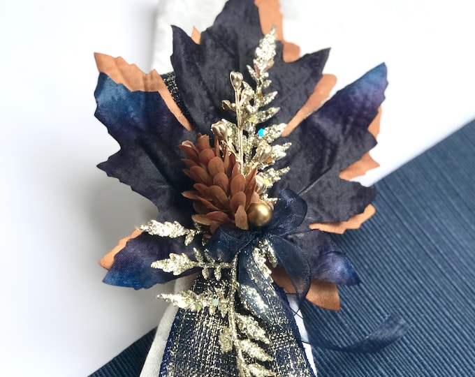 Featured listing image: Napkin Ring, Navy Decor, Holiday Table decor, Elegant Christmas Decor,  Holiday Wedding Decor, Christmas Napkin Holder, Autumn Bridal Shower