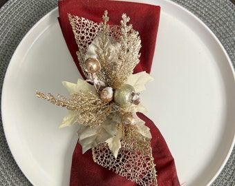 Gold and Silver Christmas Napkin Ring, Christmas Decor, Elevated Holiday table decor,  Holiday Wedding Reception Decor, Bridal Shower Decor