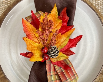 Autumn Napkin Ring, Plaid Fall Decor, Thanksgiving Decor Table, Fall Wedding Decor, Made in the USA, Fall Leaves Decor, Table Decorations