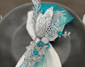 Christmas Napkin Ring, Elevated Holiday Table Decor, New Year Eve Party Decor, Teal Holiday Wedding Decor, Fancy Bridal Shower Decor