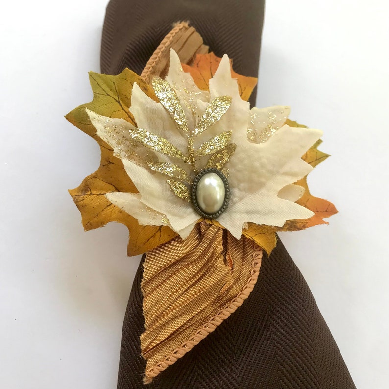 Fall Napkin Ring Cream Maple Leaves Thanksgiving Dinner - Etsy