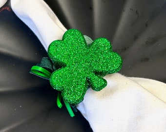 St Patricks Day Napkin Ring, Four Leaf Clover, St Patty Decor, Shamrock Gift for Irish Best Friend, Irish Party, Saint Patricks Day Decor