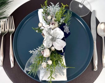 Christmas Napkin Ring, Ice Blue Seasonal Table decor