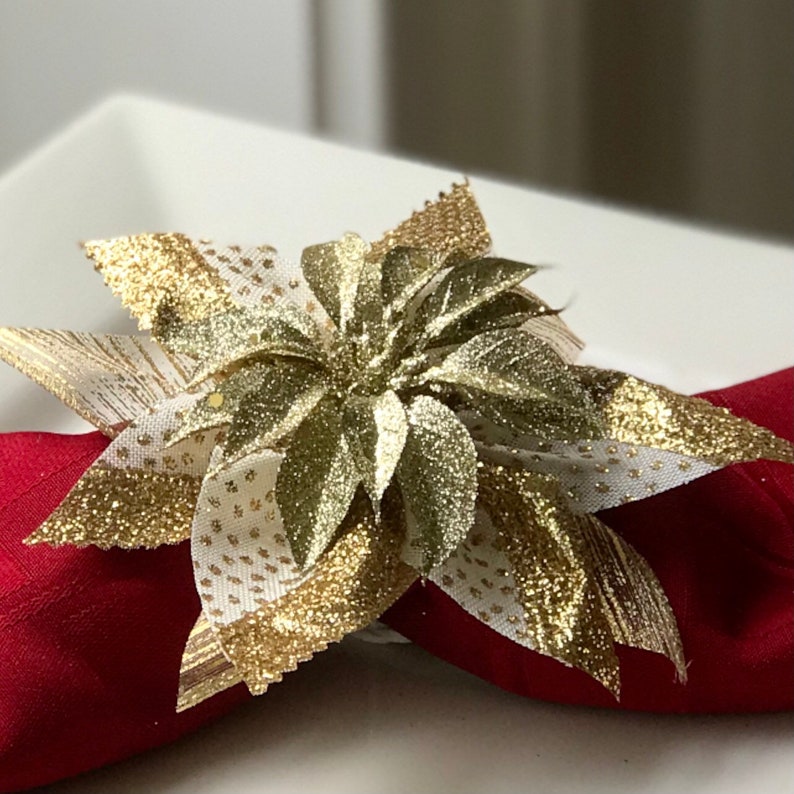 Gold Poinsettia Napkin Ring Christmas Decor Holiday Decor Etsy