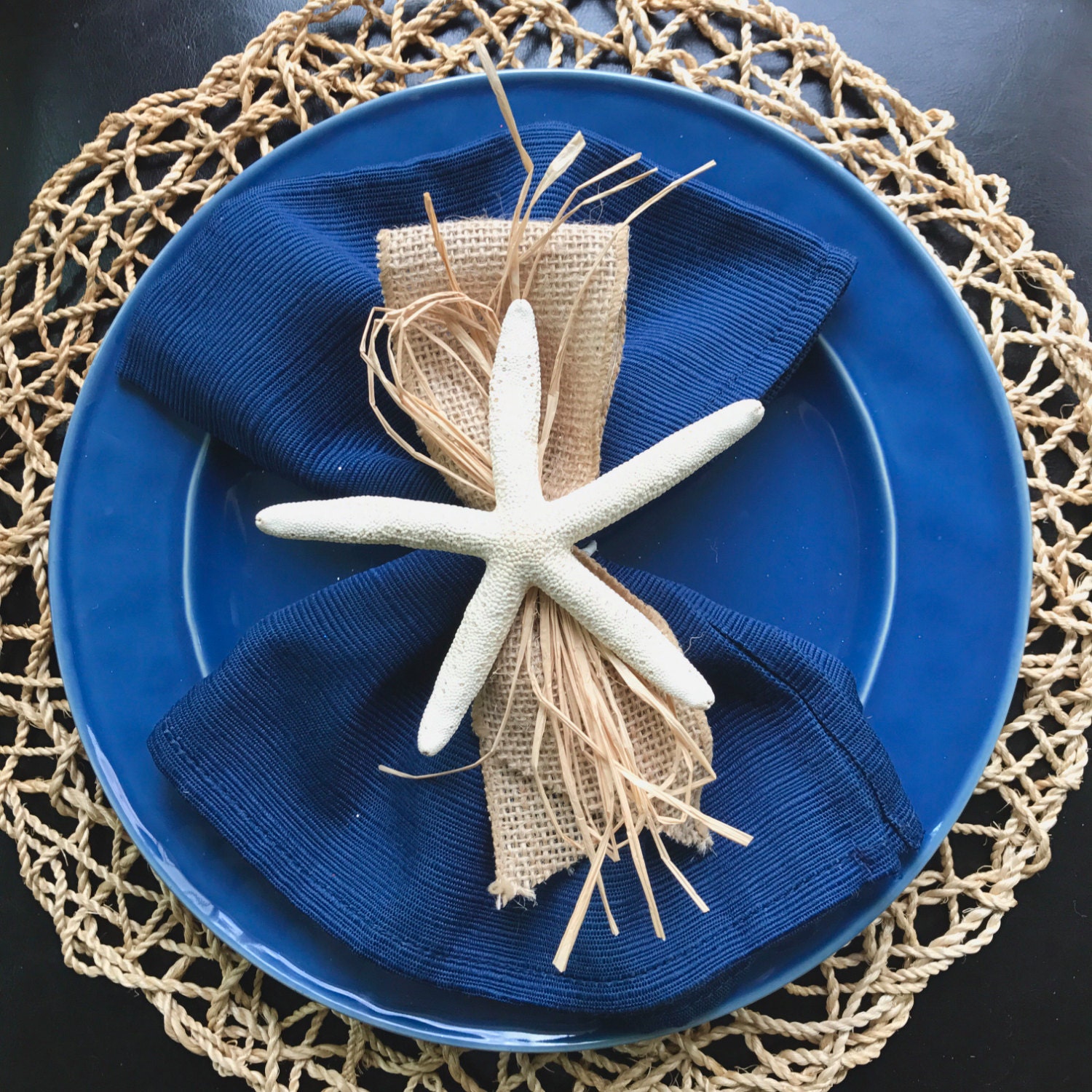 White Starfish Napkin Ring with Burlap Ribbon Beach Wedding