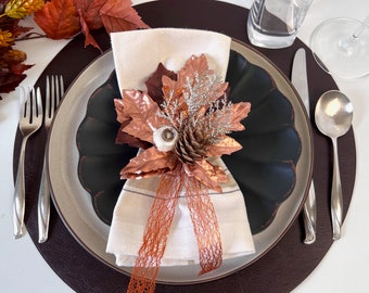 Holiday Napkin Ring,  Copper Table Decor, Christmas Table Decorations for Home, Autumn Leaf Napkin Holder, Entertaining, Seasonal Decor