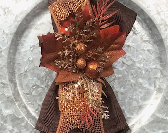 Autumn Napkin Ring with Copper Sprigs, Thanksgiving Dinner, Fall Decor, Housewarming Gift, Thanksgiving Decor, Fall Leaf Napkin Ring