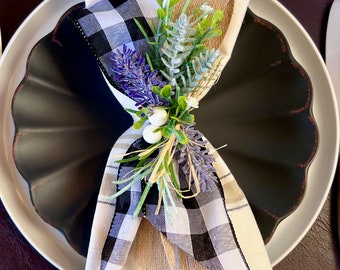 Farmhouse napkin ring, Easter decor, lavender for housewarming gift, buffalo check decor, bridal shower kitchen gifts, Country Wedding Stuff
