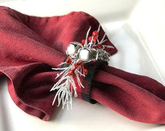 Silver Jingle Bell Napkin Ring,  Christmas decor, Holiday party Decor, Gift for Her, Christmas Table Decor