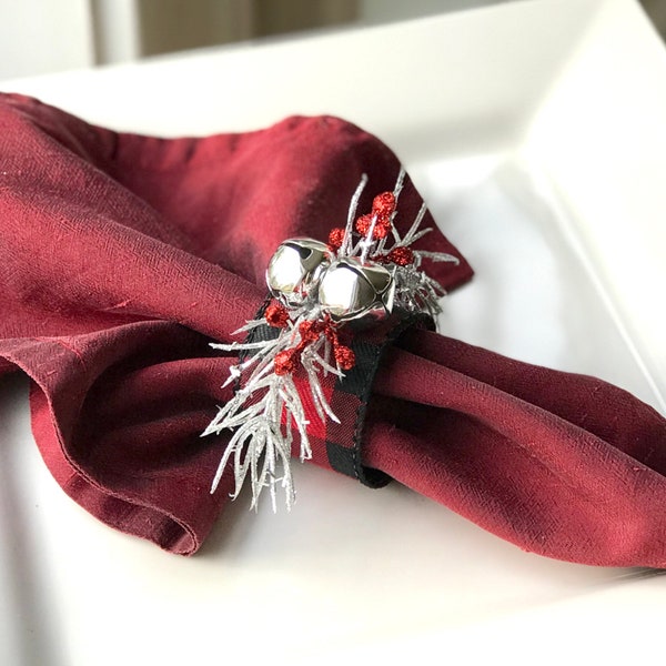 Silver Jingle Bell Napkin Ring,  Christmas decor, Holiday party Decor, Gift for Her, Christmas Table Decor