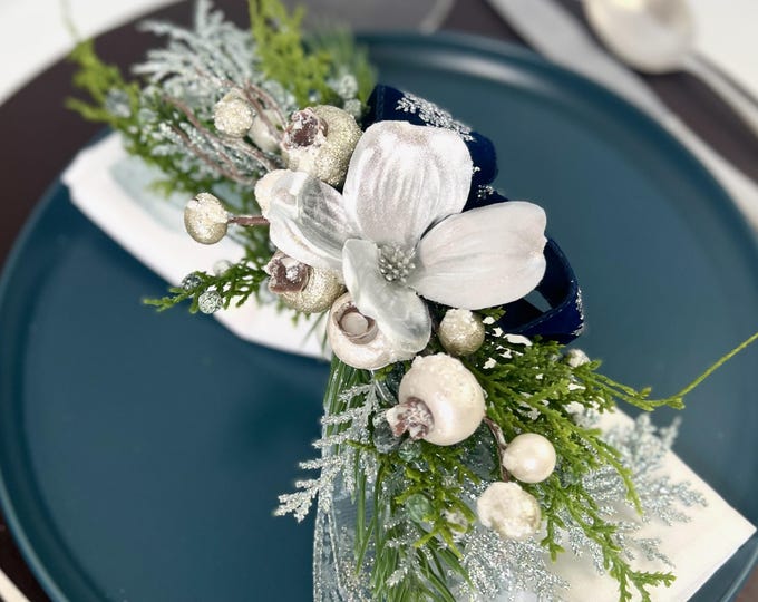 Featured listing image: Christmas Napkin Ring, Ice Blue Seasonal Table decor
