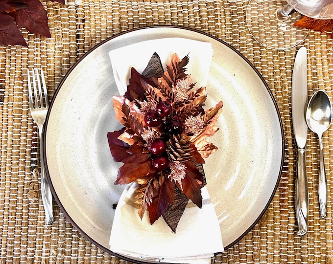 Featured listing image: Fall Leaf Napkin Ring, Autumn Decor, Thanksgiving Table Decor, Fall Leaves Napkin Holder, Home Decor Gift, Holiday Dinner Party Setting