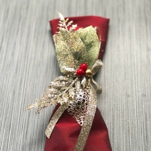 Christmas Bay Leaf Napkin Ring, Christmas Decoration, Holiday Table Decor, Holiday Party Decor