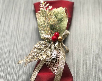 Christmas Bay Leaf Napkin Ring, Christmas Decoration, Holiday Table Decor, Holiday Party Decor