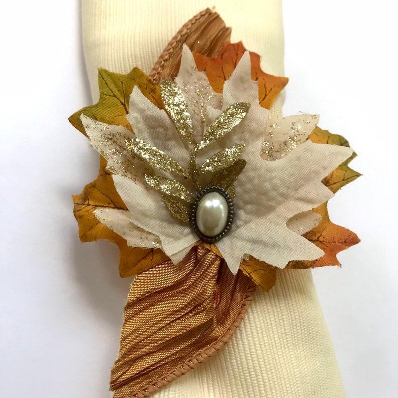 Fall Napkin Ring Cream Maple Leaves Thanksgiving Dinner - Etsy