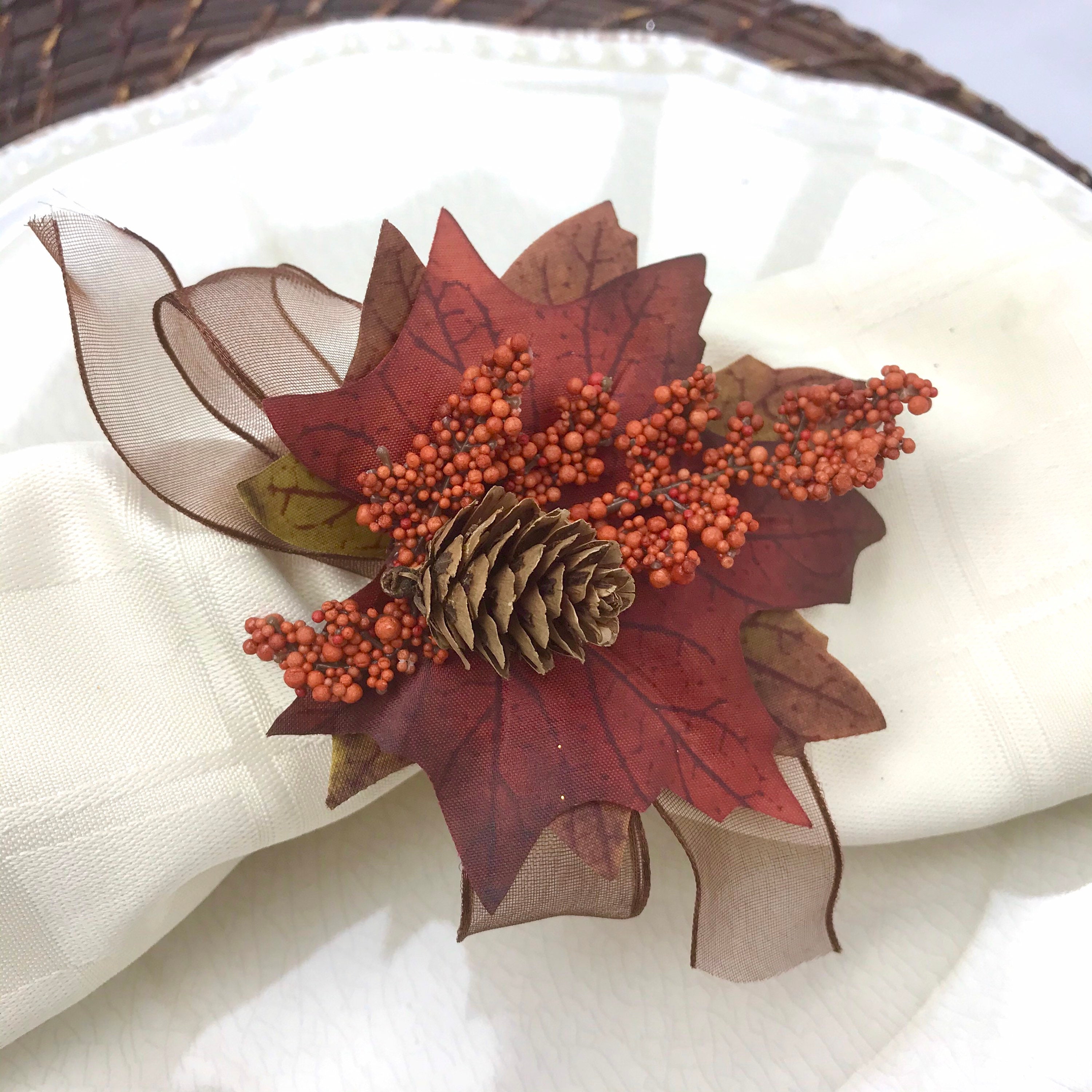 Fall Napkin Ring, Red Maple Leaves, Thanksgiving Decor, Autumn Decor