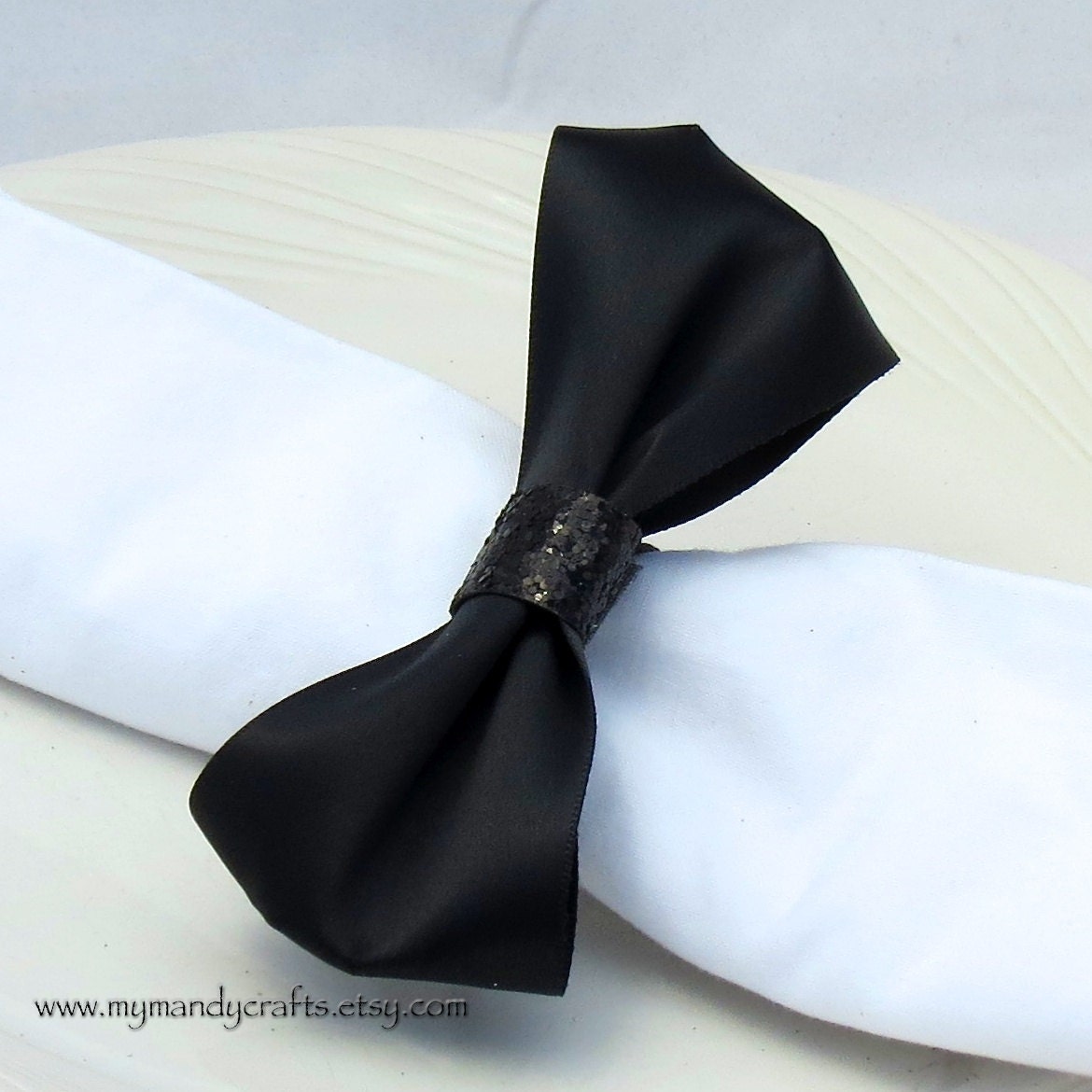 Black Tie Bow Napkin Ring New Years Wedding Reception Formal Dinner