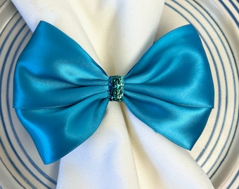 Bow Tie Satin Ribbon Napkin Ring, Wedding Reception Table Decorations, Baby Boy Shower Decor, Bridal Shower Decor, Oscar Party Table Decor