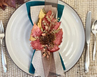 Fall Leaf Napkin Ring, Autumn Table Decor for Housewarming Gift, Thanksgiving Dinner Table Decor, Autumn Table Topper