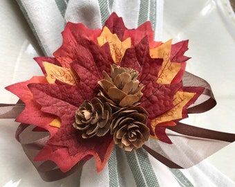 Fall Napkin Ring, Burgundy autumn leaves, thanksgiving dinner,  Fall Table Decor, Fall Wedding