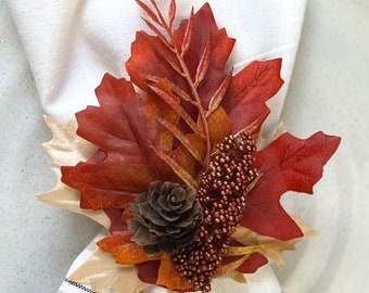 Fall Napkin Ring,  Yellow and Orange Maple Leaf, Thanksgiving Dinner Decor, Housewarming Gift for newlywed, Holiday Table Napkin Holder