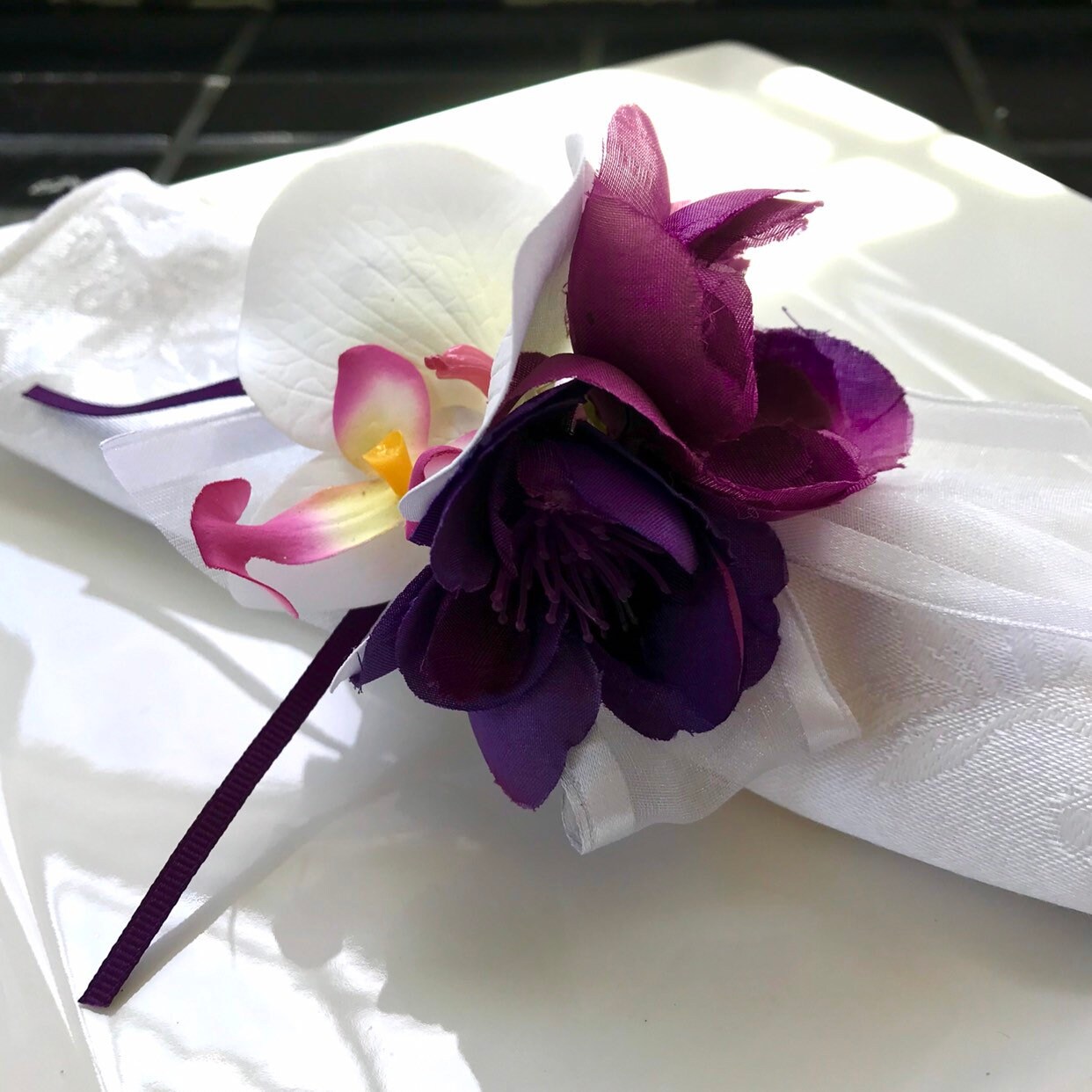 Napkin Ring Orchid Cherry Blossom Purple Wedding Decoration