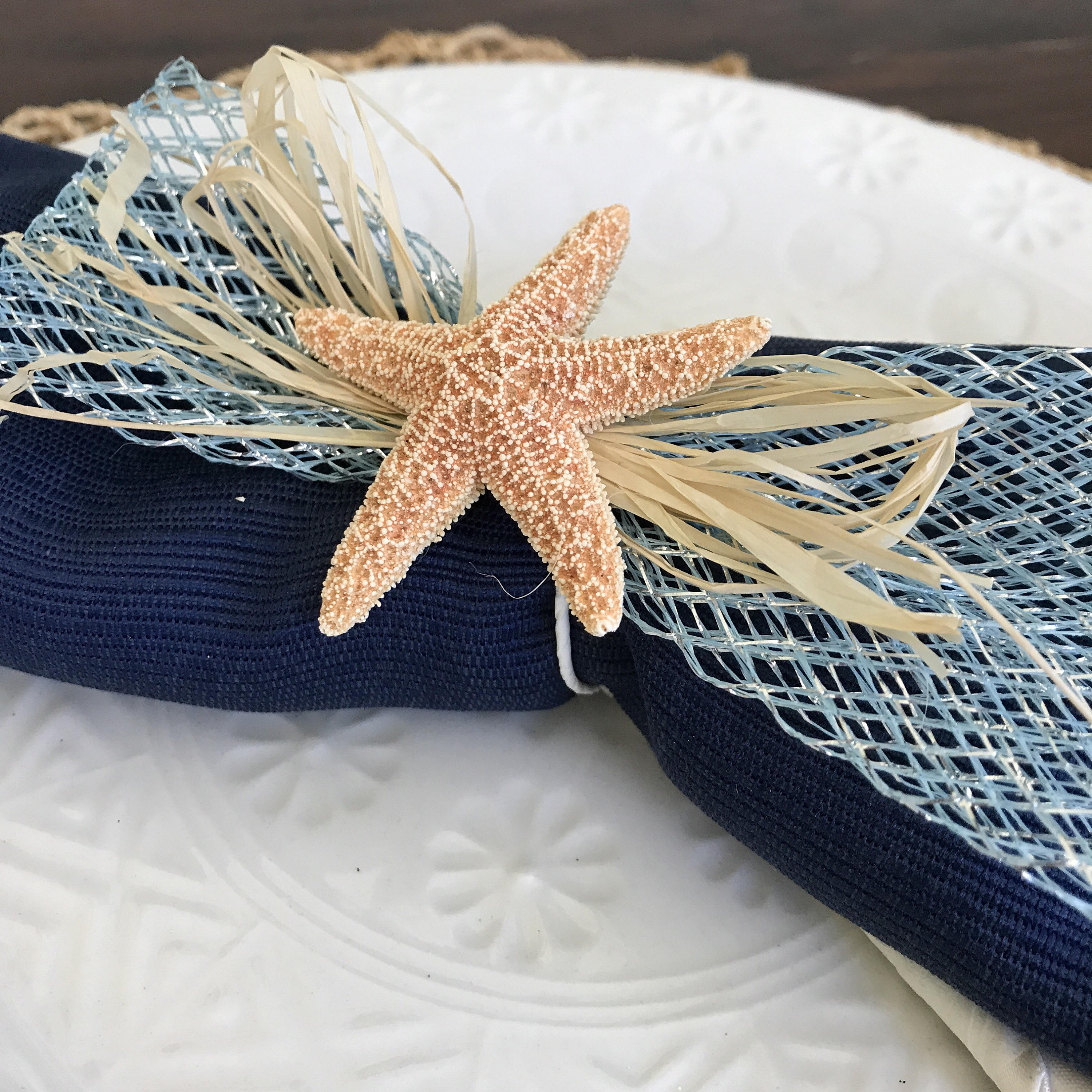 Starfish Napkin Ring with Baby Blue Net Beach Wedding Etsy