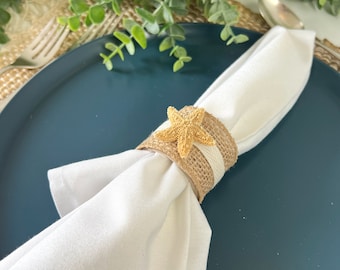 Starfish Napkin Ring, nautical napkin holder, beach house decor gift for newlywed, Shell decor gift for best friend, Beach Wedding Decor