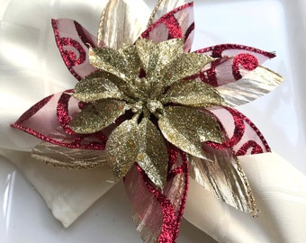 Christmas Napkin Ring, Gold Poinsettia, Christmas Decor, Holiday Party Decor, Gift for Friend