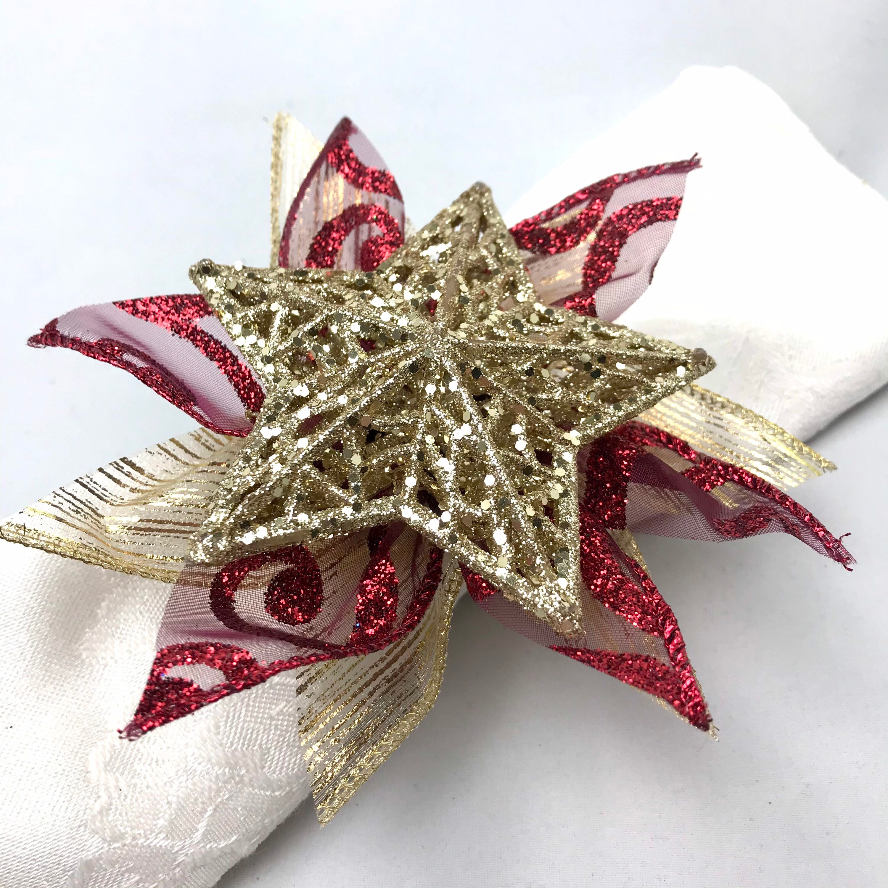 Napkin Ring, Gold Star with Red and Gold Ribbon, Christmas Decor