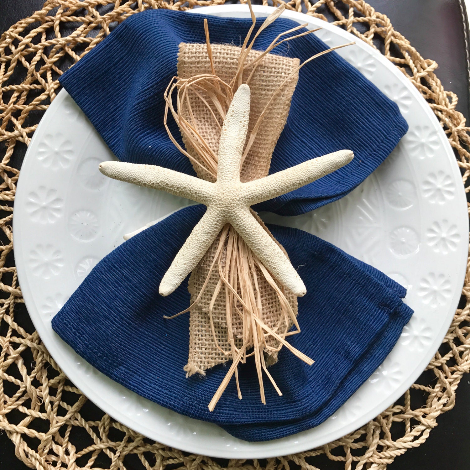 White Starfish Napkin Ring with Burlap Ribbon Beach Wedding Etsy