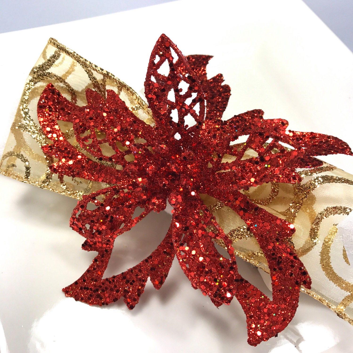 Crimson Red Christmas Poinsettia Napkin Ring Holiday Table Decoration