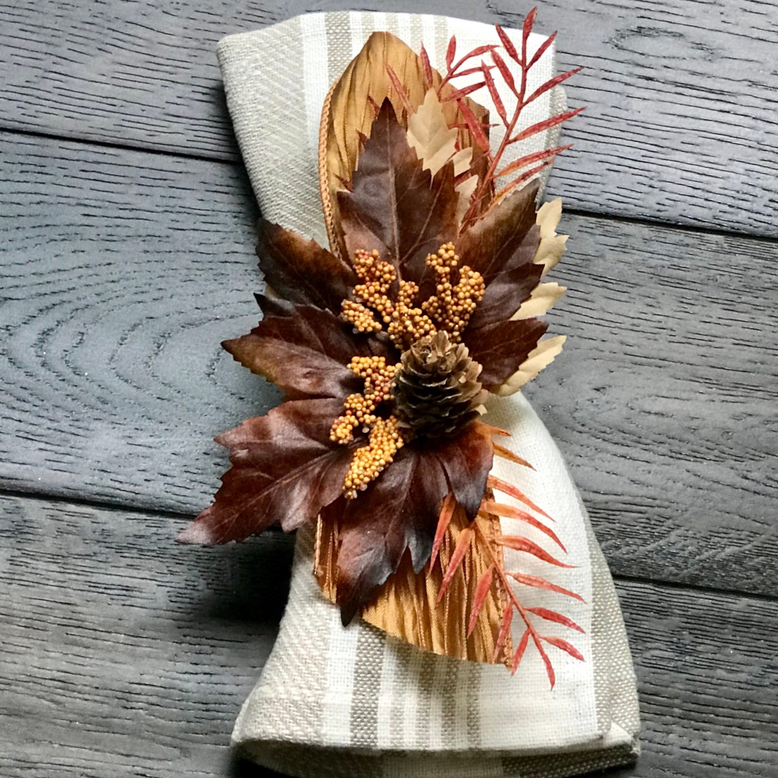 Fall Napkin Ring Brown and Tan Autumn Leaves Thanksgiving Etsy