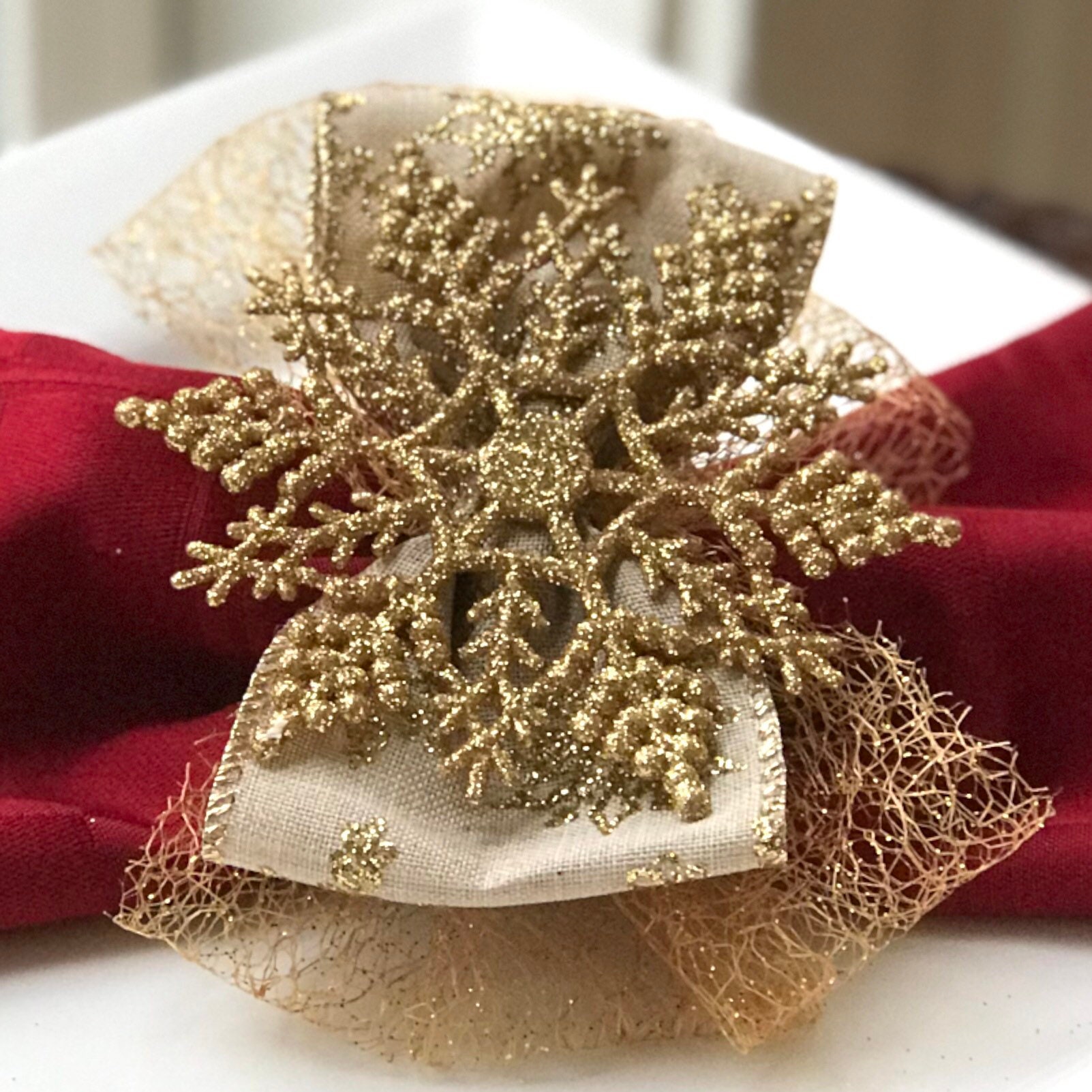Gold Snowflake Napkin Ring, Christmas Decor, Holiday decor, Christmas