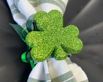 St Patricks Day Napkin Ring, Four Leaf Clover, St Patty Decor, Shamrock Gift for Irish Best Friend, Irish Party, Saint Patricks Day Decor