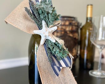 Wine Bottle Decoration with Starfish Seashell, Dinner Gift for Hostess,  Gift Topper, Beach House Housewarming Gift Decoration for Newlywed