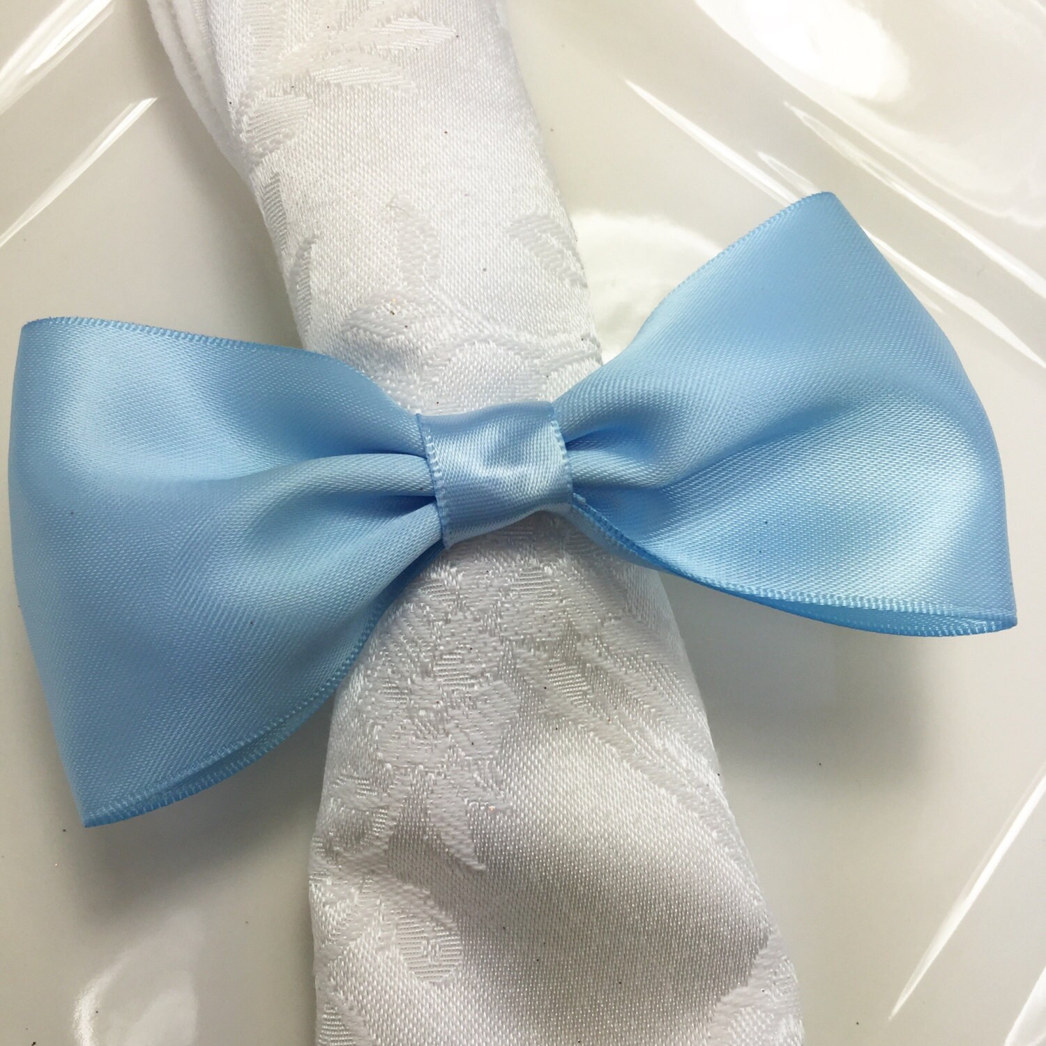 Bow Tie Napkin Ring Satin Baby Blue Tie Wedding Reception